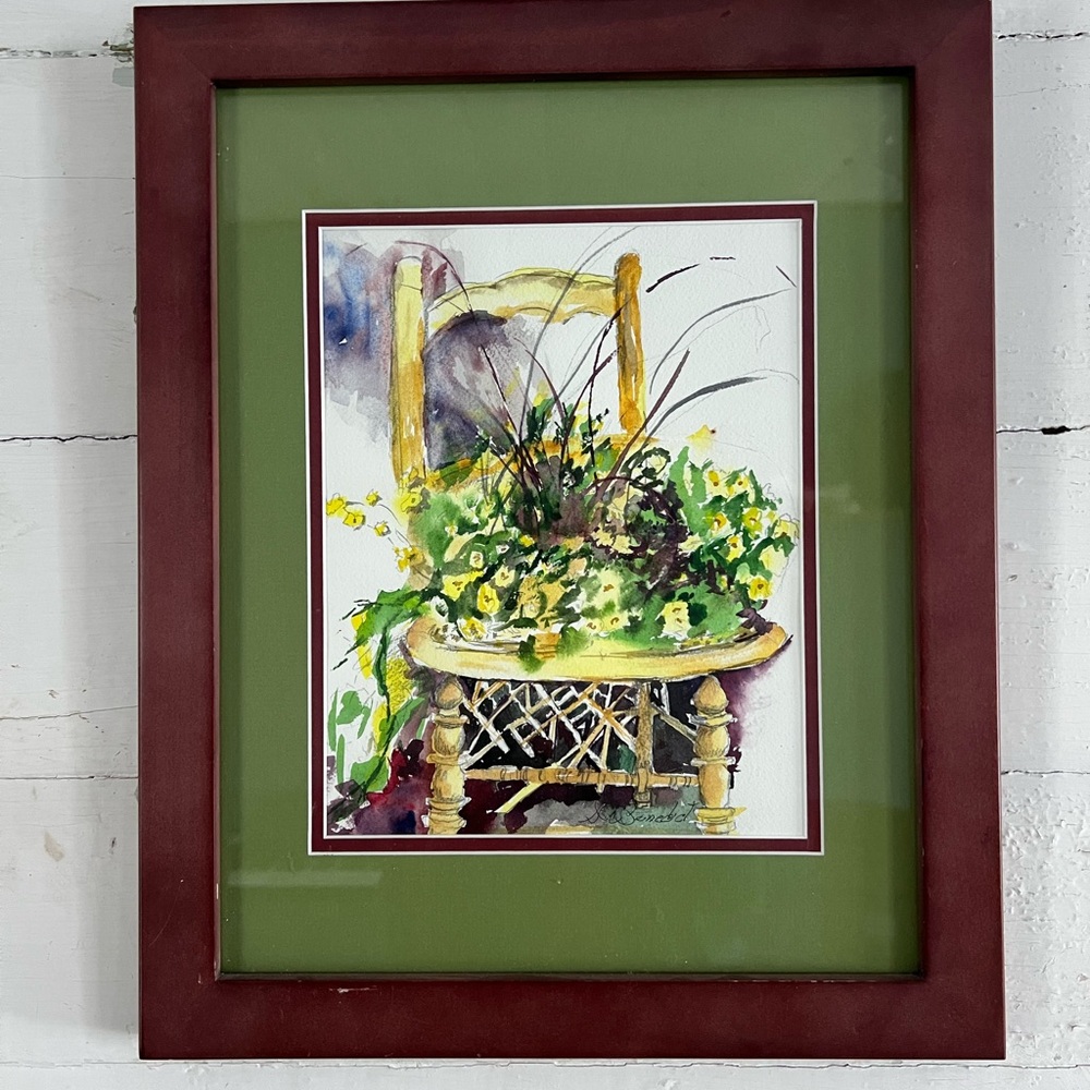 Vintage style watercolor painting flowers still life cottage
